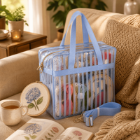 Sac de rangement transparent en PVC pour points de croix, grands sacs à main avec poignées tissées, idéal pour la couture, le crochet et la broderie, cadeau pour femme