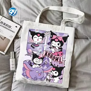 Sanrio Helloed a kitty kuromi cartoon printed canvas shoulder folding shopping tote bag