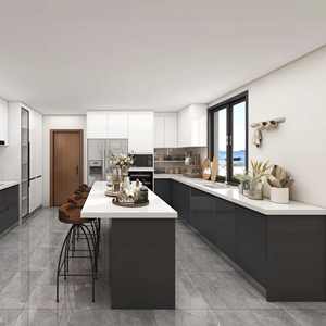 Fabricant de cuisines sur mesure en bois du Guangdong, armoires de cuisine modernes de style shaker, gris - Product Image 1