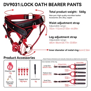 DV9031 Lock Oath Bearer Pants Strapon Male Chastity Pants with Cock Cage Sexy Lingerie Body Harness Leather Thong Femboy Sex Toy - Product Image 6