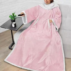 Couverture portable avec manches en polaire sherpa, couverture chaude pour regarder la télévision, couverture à capuche surdimensionnée pour la maison et le canapé - Product Image 2