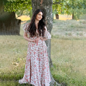 Lãng mạn thanh lịch của phụ nữ Ruffle Trim <span class=keywords><strong>Off</strong></span> vai màu đỏ trắng hoa in smocked eo flowy Maxi Mùa Hè Dã Ngoại Ăn mặc - Product Image 3