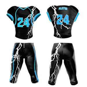 Ensemble de maillot et pantalon de football américain DAIZEN STAR pour homme, col en V, manches courtes, tissu respirant, noir, bleu, imprimé éclairs - Product Image 1