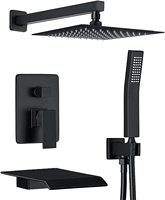 Systèmes de douche muraux thermostatiques à double poignée haute pression avec pommeau de douche pluie 10 pouces, bec de baignoire cascade et valve en céramique