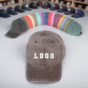 หมวกแก๊ปยูนิเซ็กซ์แบบขายส่ง สั่งทำได้ ผ้าฝ้าย 100% ล้างทำเก่า สไตล์วินเทจ 6 แผง ไม่มีโครง ปักโลโก้ - Product Image 2
