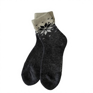 MONECO Mongolian Sheep Wool Socks Women Nordic Snowflake Jacquard Crew Socks <b>Charcoal</b> Grey Thick Warm Winter Knitted - Product Image 4