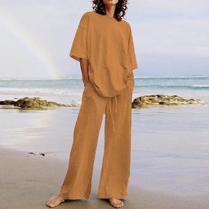 Conjuntos de 2 piezas para mujer, conjuntos de salón a juego de pierna ancha de manga larga 2023, ropa de vacaciones de viaje a la moda - Product Image 3
