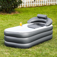 Baignoire gonflable moderne en PVC avec pompe à air électrique, portable, rectangulaire, avec coussin de bain, couvercle, drain et porte-gobelet, pliable