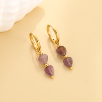 Boucles d'oreilles créoles en acier inoxydable plaqué or, style punk, étanches, avec perles en pierre naturelle en forme de cœur, bijoux pendantes