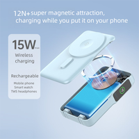 Cargador Inalámbrico Magnético de 15W y 10000mAh con Cables Integrados, Soporte Plegable, Pantalla LED Digital 3 en 1, Cargador Rápido 2 en 1