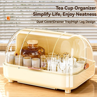 Organisateur de tasses classique en plastique PP anti-poussière avec plateau de récupération des gouttes, moulé par injection, transparent, support pour service à thé, compatible lave-vaisselle, pour vaisselle