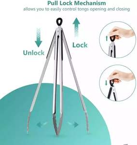 Chinesische Fabrik Benutzerdefiniertes Logo Lebensmittelechte Küchenzange Kostenlose 304 Edelstahl BBQ-Zange - Product Image 3