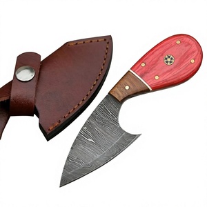 Couteau de chasse personnalisable en acier Damas à lame fixe pour le camping en plein air avec manche en bois et étui en cuir DIY OEM - Product Image 1