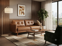 Canapé sectionnel en cuir véritable de haute qualité, double place, assise profonde, design contemporain moderne, structure en bois, hôtel, bureau