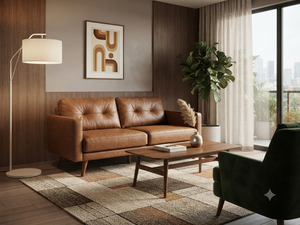Sofá de Dos Plazas de Cuero Genuino Marrón para Sala de Estar Contemporánea, Diseño Cómodo con Esponja, para Apartamentos y Hoteles, OEM ODM - Product Image 2