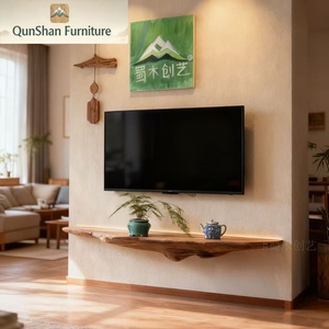 Meuble <span class=keywords><strong>TV</strong></span> Mu Chuangyi H-035 en bois massif style naturel, personnalisable, avec étagère de rangement et design de plateau irrégulier - Product Image 5