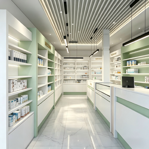 Étagères sur mesure en bois et aluminium pour l'aménagement de pharmacies, écologiques, avec éclairage LED intégré, sécurisées et hygiéniques - Product Image 5