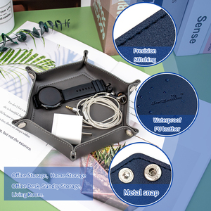 Organisateur de bureau de style classique plateau de <span class=keywords><strong>valet</strong></span> en cuir PU plateaux de rangement pliables pour plateau en polyuréthane pour articles divers - Product Image 2