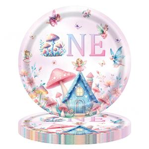 Ensemble de vaisselle jetable en <span class=keywords><strong>papier</strong></span> pour fête sur le thème des fées des fleurs et des champignons, nappes, décoration de fête d'anniversaire pour enfants, fête moderne - Product Image 4