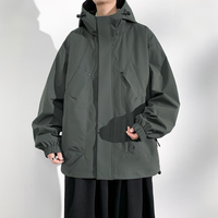 Blouson Bomber Unisexe Personnalisé Imperméable Coupe-Vent à Capuche Col en V Fermeture Éclair Noir Hiver Streetwear Lettre Brodé Finie