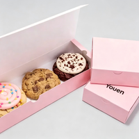 Boîte d'emballage pour biscuits décorée en papier recyclé rose personnalisée, boîte cadeau de boulangerie pliée avec votre propre logo