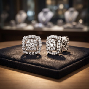 Pendientes clásicos con diamantes de corte halo redondo de 0.50 quilates, diamantes cultivados en laboratorio en oro macizo de 10 quilates, para regalo de aniversario nupcial. - Product Image 2