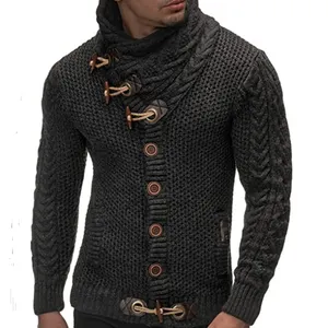 Los hombres de encargo de punto chaqueta Vintage de Llano chaqueta con cuello alto suéteres invierno Sudadera con capucha informal suéteres puentes