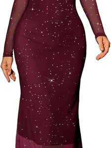 New Designer Formal Cashmere Off-Shoulder <b>Sequin</b> Solid Color Mesh Quick Dry Sexy Women's Floor-Length Dress - Product Image 1