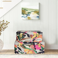 Lot de 2 malles de rangement en tissu brillant couleurs fleurs avec loquet en métal doré