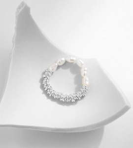 S925 Silver Freshwater Pearl & Crushed Silver <b>Stretch</b> Irregular Baroque Pearl Beaded Elastic <b>Ring</b> for Women - Product Image 6