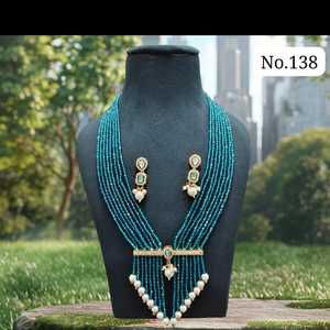 Ensemble de collier long en perles avec boucles d'oreilles, bijoux fantaisie pour mariage, produit artisanal en gros - Product Image 4