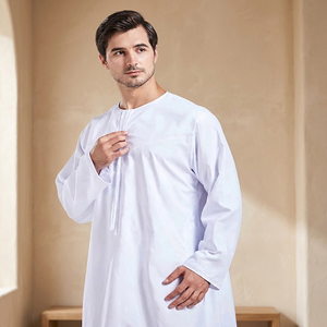 Túnica Musulmana para Hombre, Thobe, Thawb, Color Sólido, Manga Larga, Cuello Redondo, Largo hasta el Suelo, Ropa de Oración de Algodón, Estilo de Oriente Medio, Corte Holgado y Modesto - Product Image 4