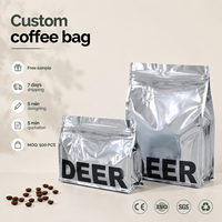 Sachet refermable personnalisé à fond plat avec valve, imprimé en héliogravure, pour café, emballage alimentaire en aluminium, résistant à l'humidité