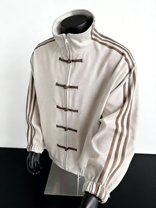 สินค้าใหม่ประจำฤดูใบไม้ผลิและฤดูใบไม้ร่วงปี 2025 สินค้าขายดี เสื้อแจ็คเก็ตคอตั้งติดกระดุมแบบเรียบ แจ็คเก็ตทรงหลวมมีกระเป๋าสำหรับผู้ชาย - Product Image 5