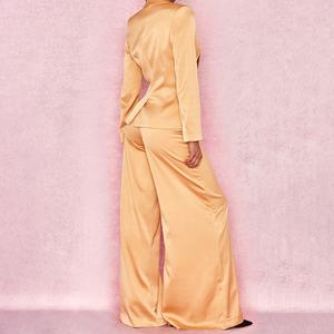 Custom <b>Gold</b> Satin <b>Ladies</b> <b>Trousers</b> Oversized Ultra Wide Casual Pencil Pants Elastic Waist Breathable Washed for Summer Season - Product Image 5