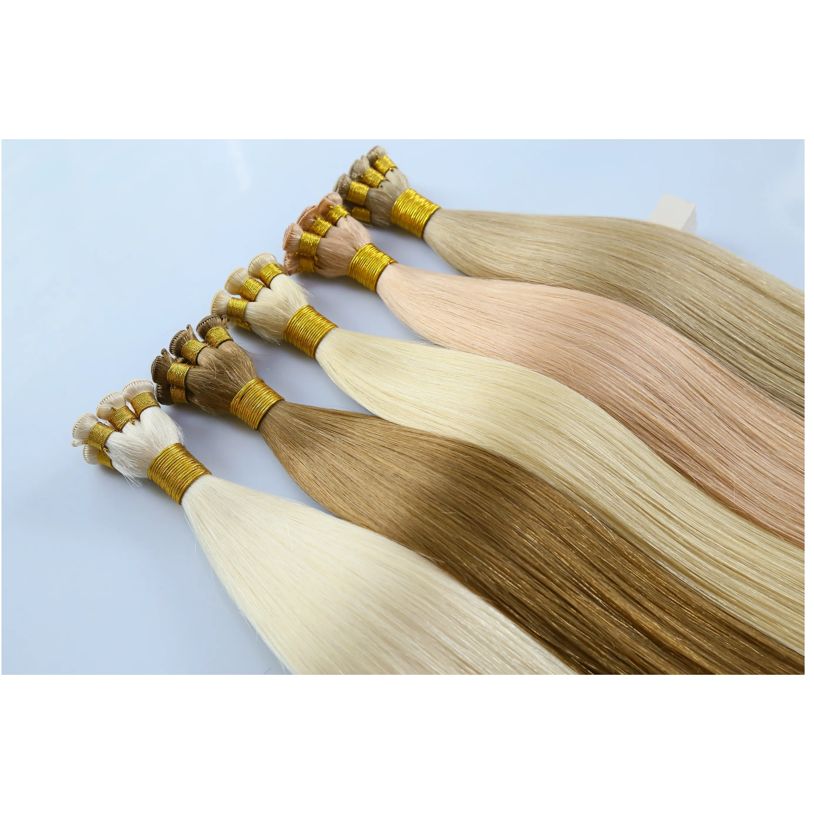 Long Life High Quality Invisible Hand Sewn Weft Hair Double Drawn Remy Hand Tied Hair Extension
