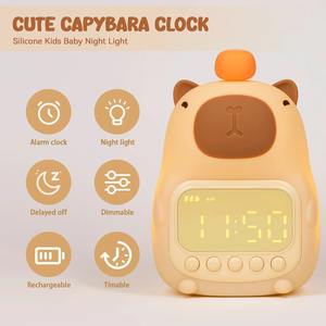 Linda Lámpara Nocturna de Silicona con Forma de Capibara, Reloj Despertador Digital Recargable, Lámpara LED Táctil con Función de Repetición, Reloj de Mesa Siempre Encendido - Product Image 2
