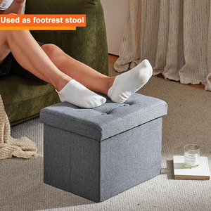 Pouf de rangement pliant en bois, <span class=keywords><strong>cube</strong></span> multifonctionnel, organisateur de rangement carré détachable pour la maison avec siège rembourré pour le salon - Product Image 3