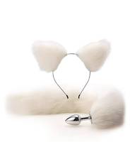 Ensemble de 2 pièces de jouets sexuels pour adultes, queue de renard BDSM, bouchon anal en métal, bandeau, accessoires de costume érotique