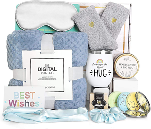 Panier de bien-être 2026 pour femmes, 14 pièces, Cadeaux de spa relaxants pour anniversaire et rétablissement, avec couverture, bougie et gobelet, pour Maman, Sœur - Product Image 1