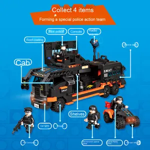 4 Trong 1 Loạt Quân Đội Hành Động Swat Kidsren Của Nhựa Moc Lắp Ráp Xe Cảnh Sát Tấn Công Xe Máy Bay Trực Thăng Đồ Chơi Mô Hình - Product Image 2