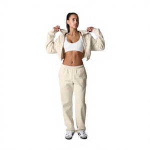 Custom Wholesale <b>Top</b> selling high quality Women Cropped <b>Zip</b> <b>Up</b> Hoodie Casual Solid Color Long Sleeve Sweat suit for women - Product Image 1