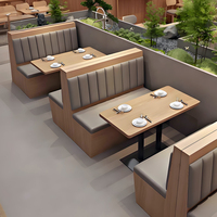 Vente en gros de sièges de cabine carrés en cuir et bois massif pour café, café, restauration rapide, ensemble de meubles de table et de chaise pour restaurant