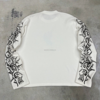 QIANSHI T-Shirt Décontracté de Luxe pour Hommes, Chemise Vintage Blanche Oversize Personnalisée en Waffle 300 Gsm à Manches Longues Style Streetwear