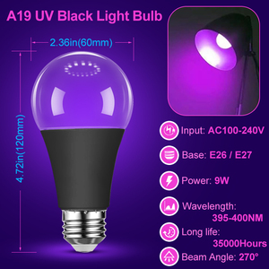 Bombilla LED Negra E27 E26 UVA 385-400nm 12W con Certificación CE, Garantía <span class=keywords><strong>de</strong></span> 2 Años, Luz UV Negra para Pintura Corporal, Ideal para Halloween - Product Image 2