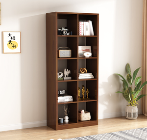 Bibliothèque moderne en bois avec portes vitrées et étagères ouvertes pour le bureau à domicile et le salon - Product Image 2