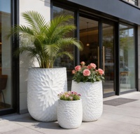 Ensemble de 3 pots en céramique, pots à fleurs blancs à motifs floraux en relief, pots cylindriques pour la décoration des cafés
