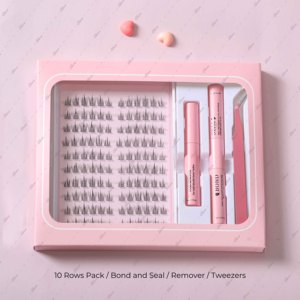 Kit de cils en grappe DIY en gros, extensions de cils réutilisables effet œil de chat naturel et vaporeux avec colle et fixateur, logo personnalisé - Product Image 1
