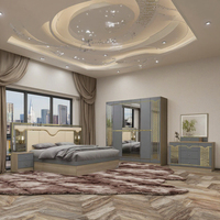 Ensemble Complet de Meubles de Chambre d'Hôtel Modernes en Bois de Luxe, Fini Laqué Brillant Beige, Grand Lit Double King Size Pas Cher