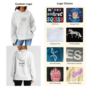 Wholesale Custom Blank Heavy <b>Weight</b> Cotton Loose Drawstring Waffle Pullover Drop Shoulder Casual Women New Style Hoodies - Product Image 2